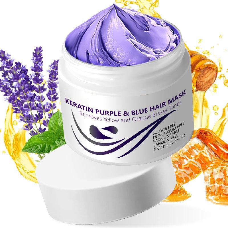 Purple Keratin Hair Mask - Locks Color & Neutralizes Brass & Yellow Tones For Blonde Silver Gray Highlighted Hair